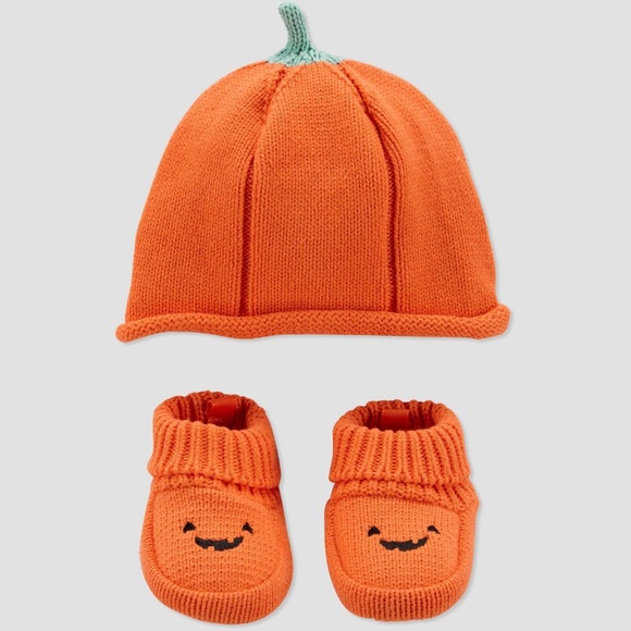 Carter's Other - New Orange Baby Pumpkin Hat and Bootie Set